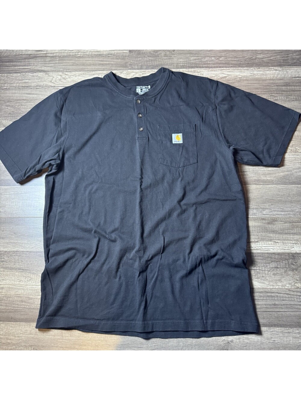 Carhartt Shirt Mens XL Tall Black Henley Pocket Workwear Loose  Fit Cotton